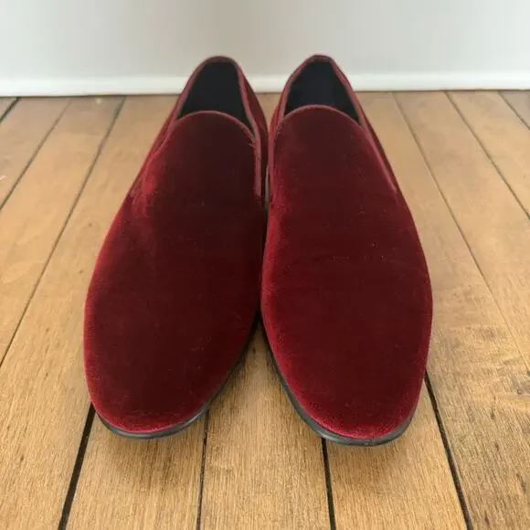Steve Madden Laight Burgundy Velvet Loafers Smoking Slippers Men’s 9